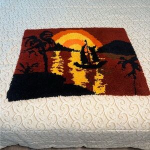 60s Vintage Needlework wall decor Sailboat & Sunset Pattern 34" x 24" MCM